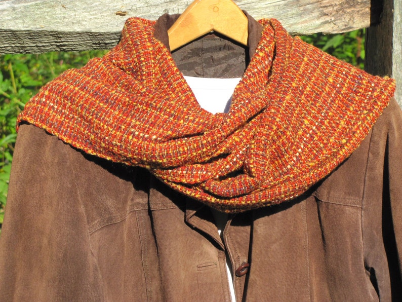 Etsy's Pick Copper Gold Burnt Orange Scarf, Artisan Hand Woven Oversized Long Mens Womens Autumn Colors Fire Element Spiritual Gift image 1