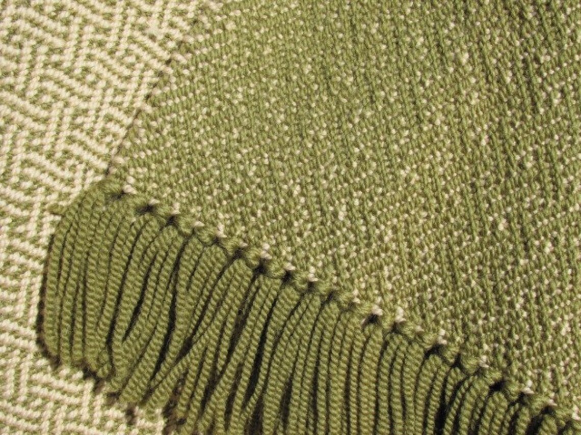 Moss Green Wool Couch Throw Blanket, Handmade Artisan Hand Woven Modern
