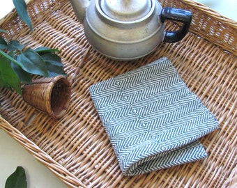 Forest Pine Green Small Tea Cloth, Bread Basket, Lunch, Dining, Serving Napkin, Eco Friendly Reusable Artisan Handmade Hand Woven Cotton