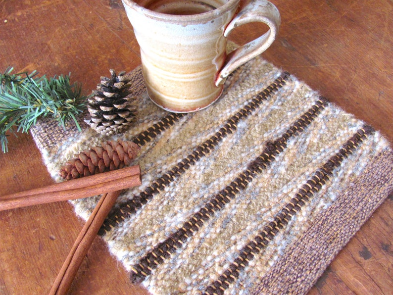 Handmade Artisan Hand Woven Wool Pot Holder, Gourmet Eco Friendly Cookware in Beige & Chocolate Brown, Kitchen, Foodie, Baking, Cooking Gift image 5