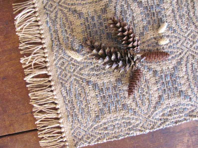 Rustic Fall Harvest Hygge Woven Wool Table Runner Square, Cozy Autumn Centerpiece Mat for Country Home Decor, Primitive or Modern Farmhouse image 8