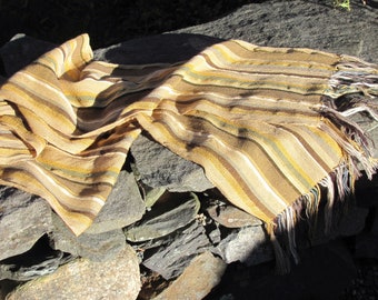 Etsy's Pick! Sun Gold & Earth Brown Artisan Handmade Hand Loom Woven Scarf, Cotton Blend for Natural Element Spiritual Energy Zen Meditation