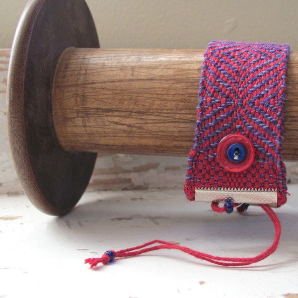 Boho Chic Purple Red Narrow Woven Cotton Cuff Bracelet, Anklet, Adjustable Wrist Ankle Bracelet, Tribal Retro Fiber Art Fashion Jewelry