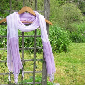 Calm Serenity Light Pink White Cotton Scarf, Artisan Handmade Woven Long Lightweight Spring Summer Wrap for Spiritual Prayer, Om Meditation image 6