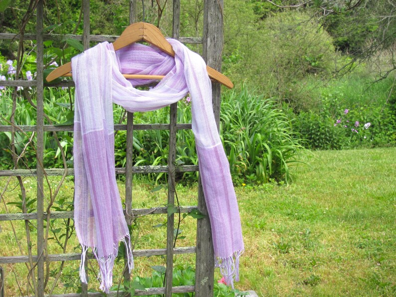 Calm Serenity Light Pink White Cotton Scarf, Artisan Handmade Woven Long Lightweight Spring Summer Wrap for Spiritual Prayer, Om Meditation image 6