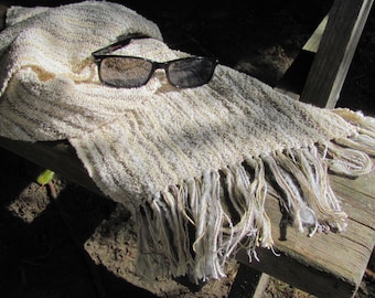 Etsy Pick! Tranquil Sands Handmade Woven Cream White Beige & Gray Cotton Blend Shawl, Yoga, Zen Meditation, Spiritual Serenity, Prayer Cloth