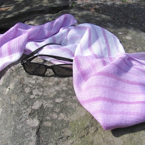 Calm Serenity Light Pink White Cotton Scarf, Artisan Handmade Woven Long Lightweight Spring Summer Wrap for Spiritual Prayer, Om Meditation image 1