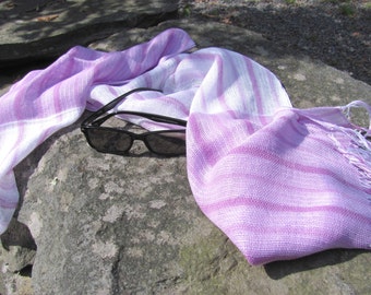 Calm Serenity Light Pink White Cotton Scarf, Artisan Handmade Woven Long Lightweight Spring Summer Wrap for Spiritual Prayer, Om Meditation