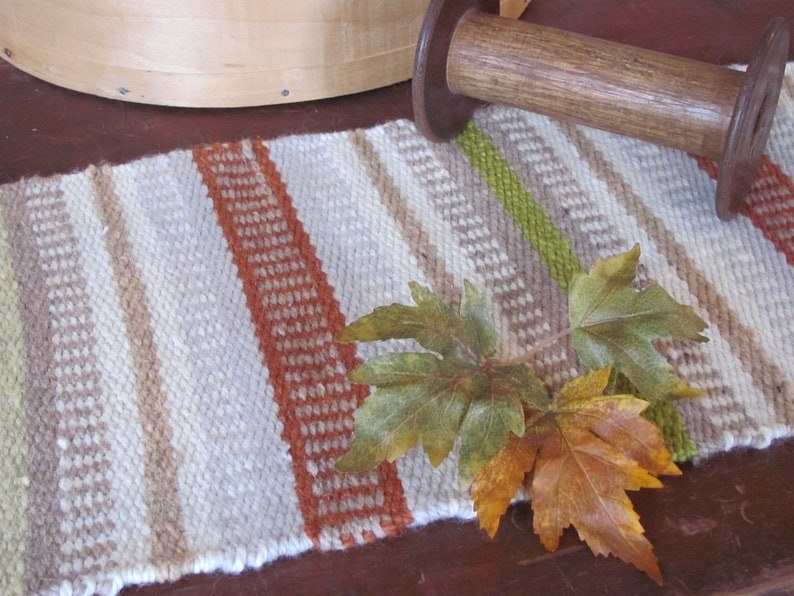 Etsy's Pick Autumn Fall Harvest Decor Table Runner, Rustic Primitive Cabin Modern Farmhouse Thanksgiving Artisan Hand Woven Wool Table Mat image 1