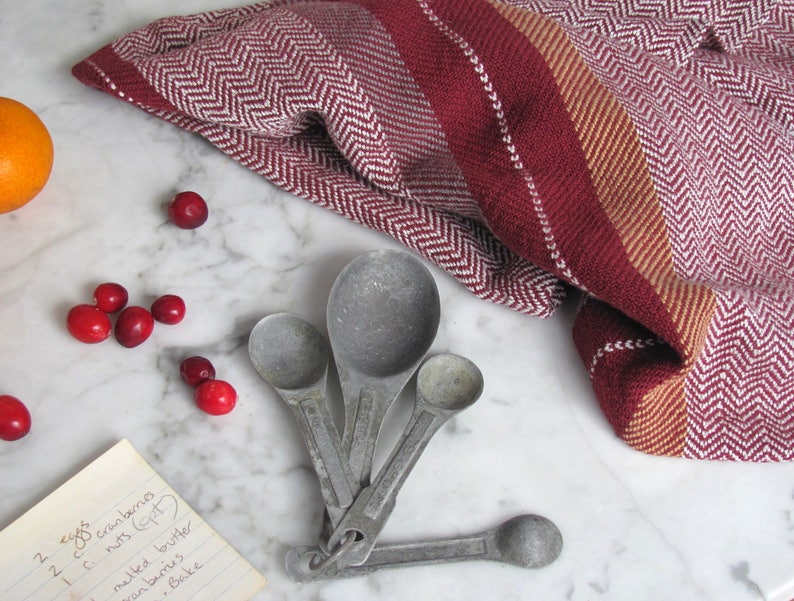 Gourmet Baking Gift, Handmade Artisan Woven Cranberry Red Kitchen Dish Towel in Herringbone Stripe Cotton for Chef, Foodie, Cook, Baker image 4