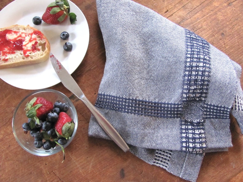 Indigo Navy Blue Kitchen Dish Towel, Artisan Handmade Hand Woven for Home Baking, Cooking, Gourmet Chef, Foodie Gift, Nautical Beach Decor image 1