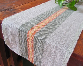 Short Table Runner Cloth Centerpiece, Artisan Woven Green Stripe Modern French Country Farmhouse Spring Summer Garden Meditation Altar Cloth