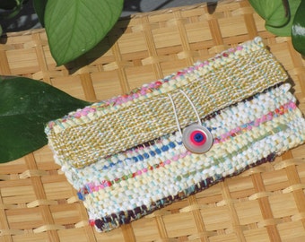 Etsy Pick! Boho Wallet, Eco Recycled Fabric Phone Pouch, Small Artisan Handmade Hand Woven Upcycled Cloth Clutch Purse, Vegan Eyeglass Case