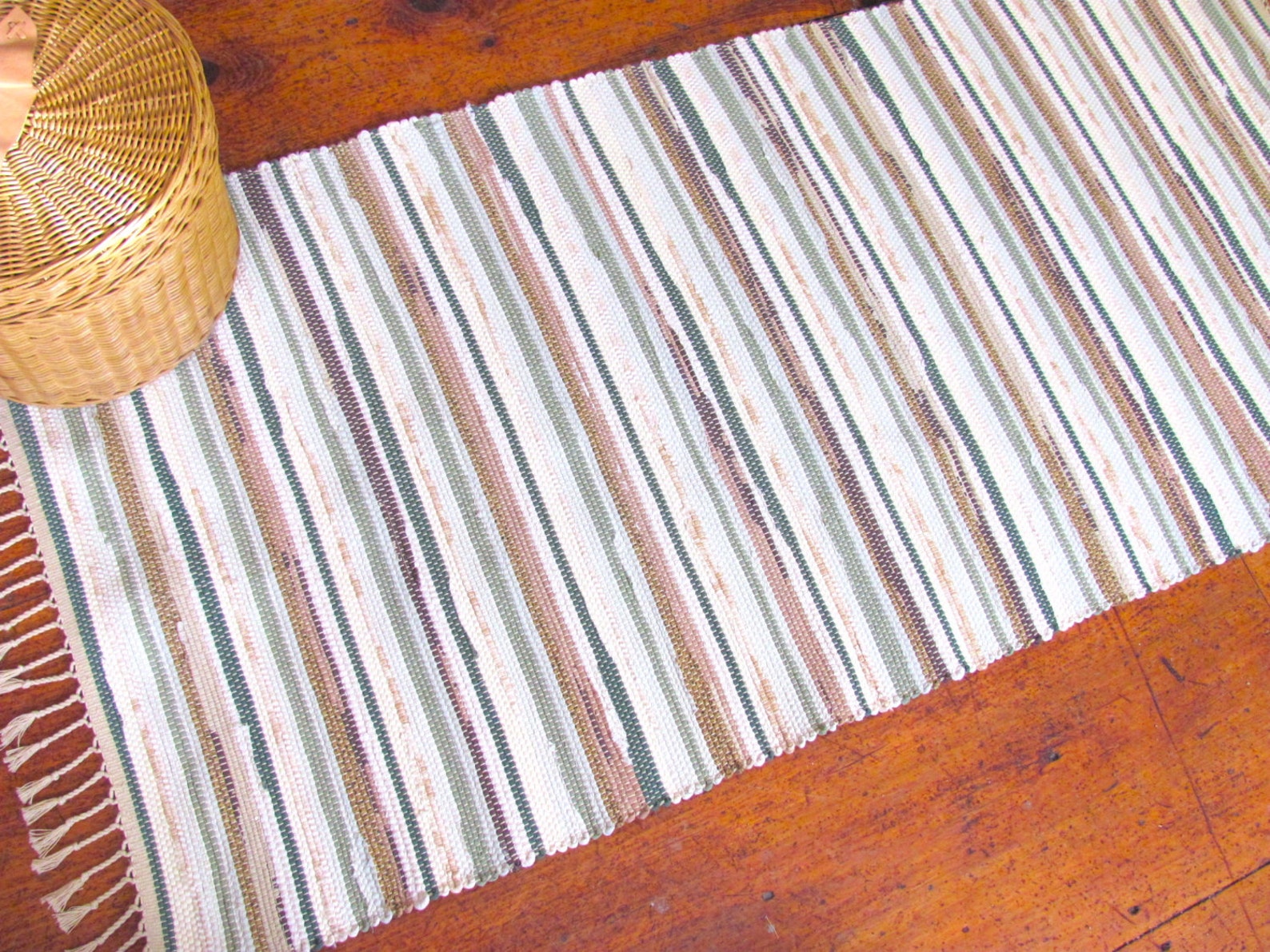 Cotton Rag Rug Runner Artisan Woven Woodland Forest Green Etsy