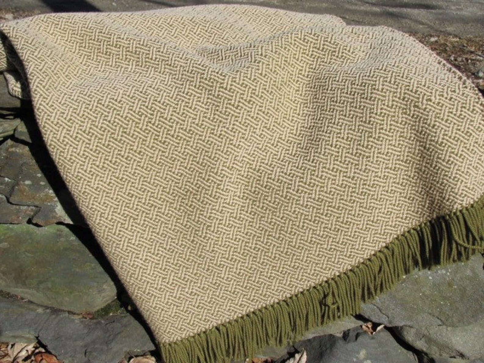Moss Green Wool Couch Throw Blanket, Handmade Artisan Hand Woven Modern