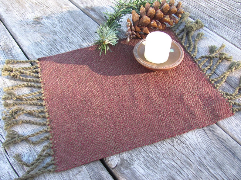 Fire Spirit Burgundy Red Altar Mat Cloth for Prayer Blessings, Meditation, Feng Shui Earth Element, Pagan Wiccan Rituals, Artisan Hand Woven image 1