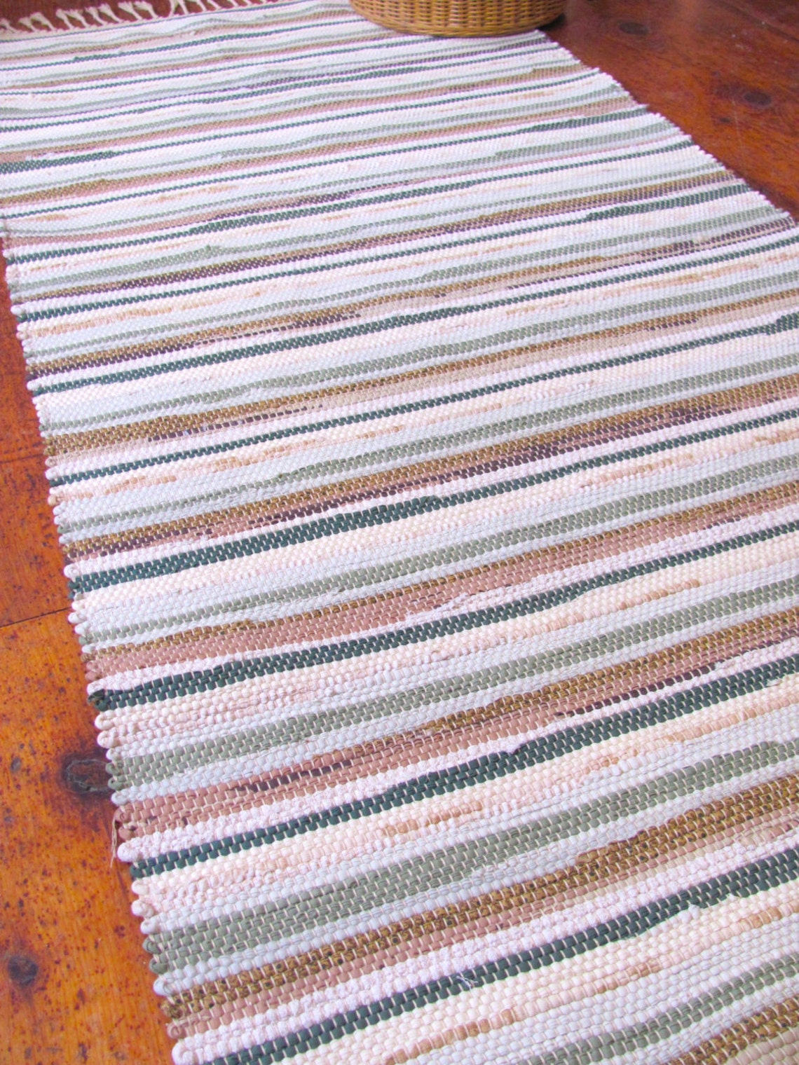 Cotton Rag Rug Runner Artisan Woven Woodland Forest Green Etsy