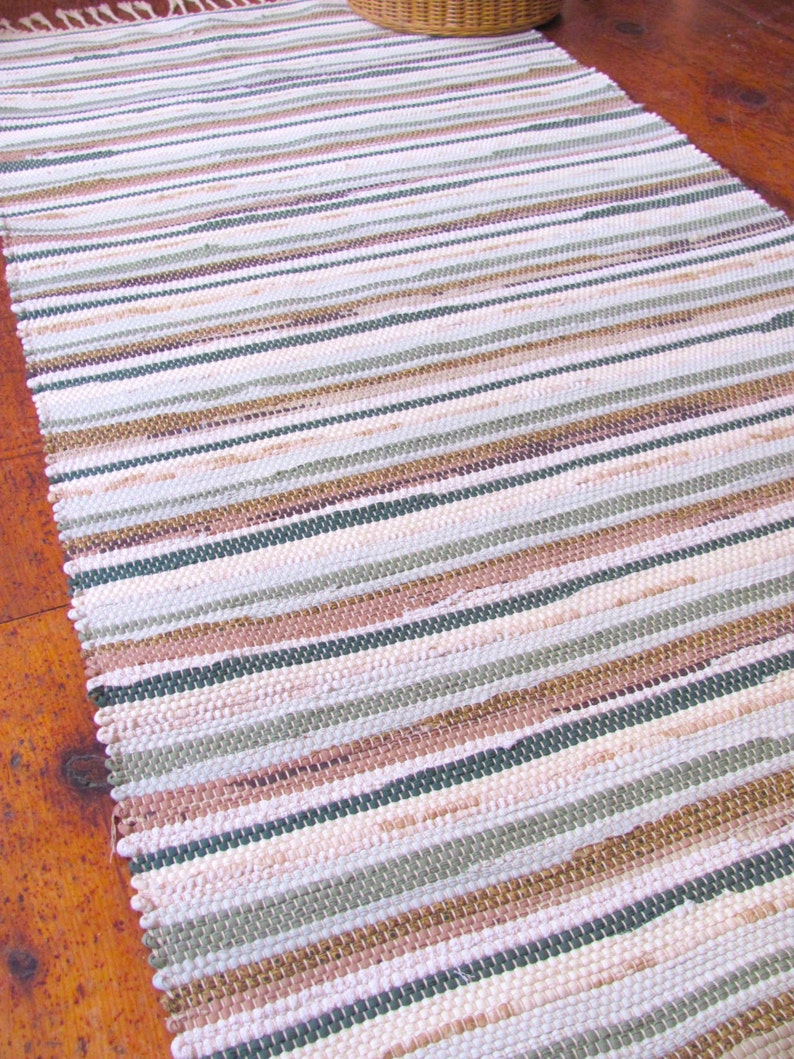 Cotton Rag Rug Runner Artisan Woven Woodland Forest Green Etsy