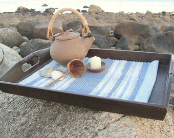 Seaside Serenity Spiritual Meditation Altar Cloth, Water Earth Element, Zen, Feng Shui Table Centerpiece or Tray Mat, Artisan Woven in Blue