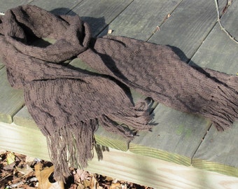 Chocolate Brown Alpaca Scarf, Handmade Artisan Hand Woven for Men or Women, Autumn, Fall or Winter Cozy Hygge Rustic Accessory, Made in USA