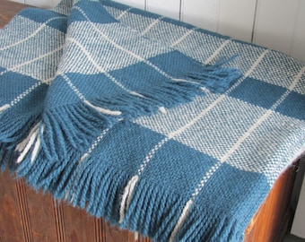Etsy's Pick! Handmade Woven Wool Blanket, Blue Couch Throw for Hygge Modern Rustic Cabin Farmhouse or Coastal Beach Seaside Cottage Decor
