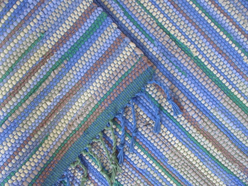 Blue Green Rag Rug Coastal Beach Decor Modern Farmhouse Etsy
