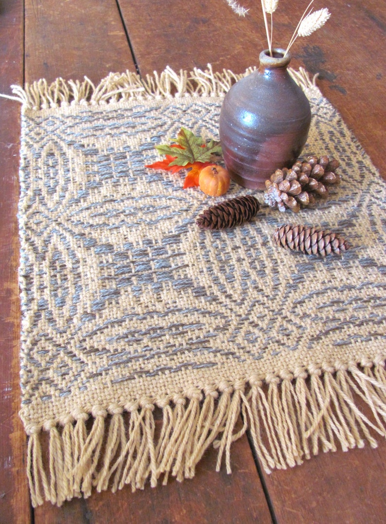 Rustic Fall Harvest Hygge Woven Wool Table Runner Square, Cozy Autumn Centerpiece Mat for Country Home Decor, Primitive or Modern Farmhouse image 7