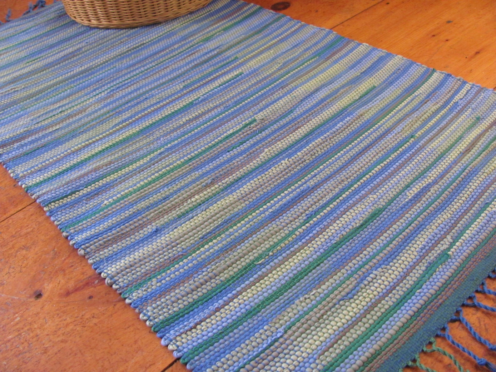 Blue Green Rag Rug Coastal Beach Decor Modern Farmhouse Etsy