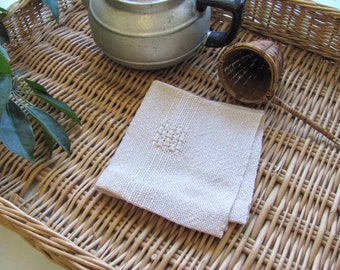 Simple Living Small Tea Cloth, Serving Napkin, Eco Friendly Reusable Artisan Handmade Woven Sandy Light Beige White Cotton Cloth Chakin