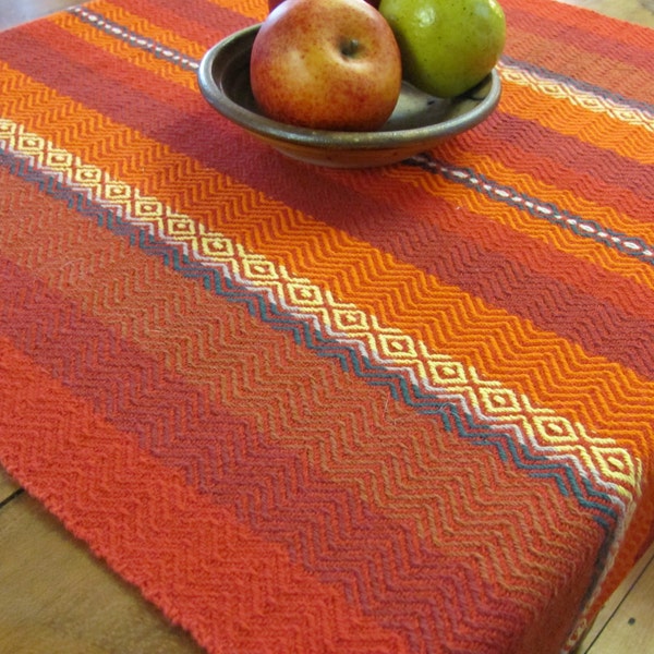 Etsy's Pick! Southwest Decor Table Runner, Mexican Tribal Rustic Fire Red, Sunset Orange Flame Stripe Fiesta Hand Woven Cotton Table Cloth