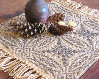 Rustic Fall Harvest Hygge Hand Woven Wool Table Runner Square, Autumn Centerpiece Mat for Country Home Decor, Primitive or Modern Farmhouse
