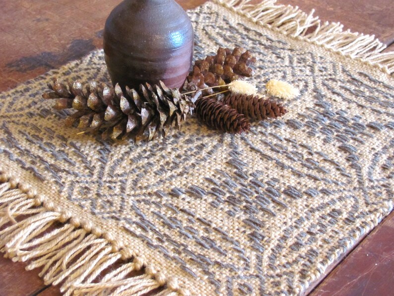 Rustic Fall Harvest Hygge Woven Wool Table Runner Square, Cozy Autumn Centerpiece Mat for Country Home Decor, Primitive or Modern Farmhouse image 1