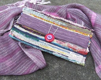 Boho Upcycled Fabric Purse, Eco Recycled Cloth Clutch, Phone Wallet, Small Handmade Artisan Woven Zero Waste Vegan Jewelry Travel Pouch