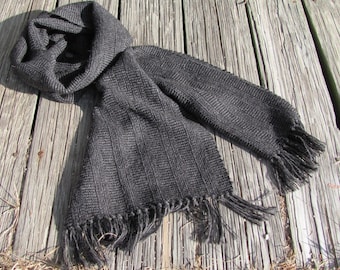 Etsy's Pick! Alpaca Scarf, Artisan Handmade Hand Woven Gray Black Mens or Womens Oversized Urban Rustic Clothing Accessory for Fall, Winter