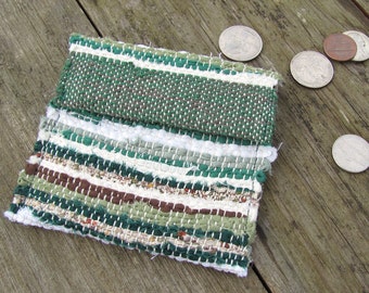Eco Friendly Woven Fabric Wallet Handmade Small Coin Purse, Boho Vegan Upcycled Recycled Cloth Key Pouch, Crystal Amulet Medicine Bag