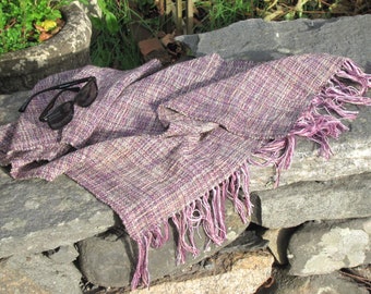 Spiritual Serenity Shawl, Artisan Handmade Hand Woven in Amethyst Purple, Rose Pink, Jasper Green for Zen Meditation, Yoga, Pagan Prayer