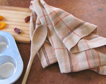 Fall Harvest Plaid Handmade Woven Farmhouse Kitchen Dish Towel for Autumn Country Cooking, Modern Rustic Chef Gourmet Foodie Baking Gift
