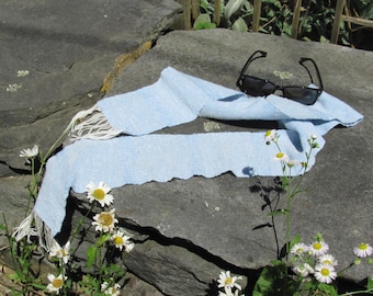 Zen Serenity Blue Cotton Scarf for Spiritual Meditation, Prayer, Yoga, Handmade Artisan Hand Woven Unisex Clothes Accessory, Made in USA