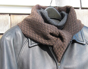 Handmade Hand Woven Alpaca Wool Scarf in Chocolate Brown & Black, Hygge Men's Women's Fall Winter Modern Rustic Cozy Clothing Accessory