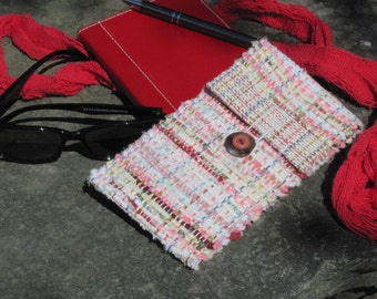 Rose Pink Eco Recycled Fabric Soft Eyeglass Case, Handmade Woven Sustainable Vegan Upcycled Cloth Glasses Wallet, Small Purse, Phone Sleeve