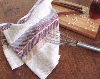 Kitchen Dish Towel, Artisan Handmade Woven in Burgundy Wine Cranberry Red, Cooking Baking Gourmet Chef Gift, Cookware Kitchenware Accessory