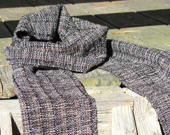 Smoky Gray & Jet Black Scarf, Artisan Handmade Woven Boho Modern Minimalist, Wabi Sabi, Urban Casual Clothing Accessory for Men or Women