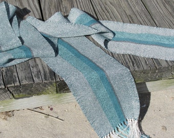 Zen Serenity Mindful Meditation Artisan Handmade Scarf in Turquoise Blue Green Simple Weave Cotton for Spiritual Living, Earth Water Element