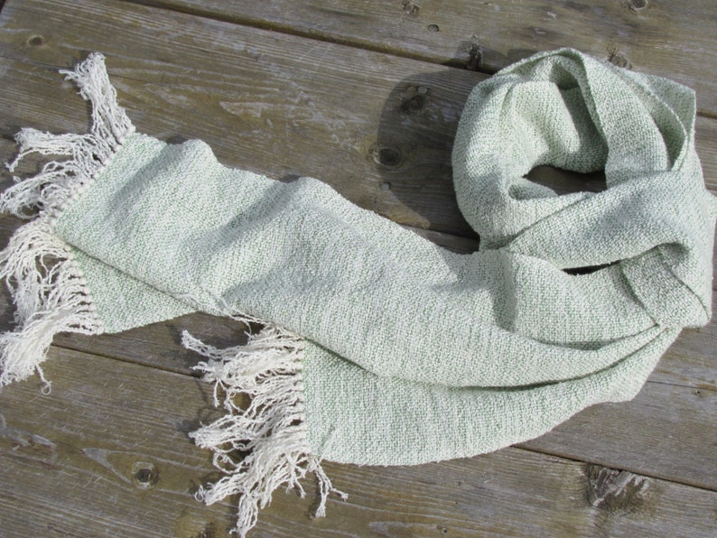 Etsy's Pick Light Green Scarf, Zen Meditation Mindfulness Om Yoga Prayer Scarf, Handmade Artisan Hand Woven Woodland Earth Spirit Clothing Bild 6