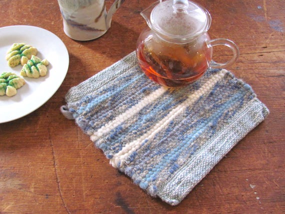 Rustic French Country Modern Farmhouse Decor Oven Hot Mat Foodie Gift Gourmet Cooking Chef Kitchen Decor Hand Woven Green Wool Pot Holder