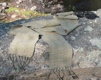 Etsy Pick Forest Zen Artisan Handmade Woven Scarf, Green & Rose Gold Cotton Lace Stripe Modern Rustic Woodland Earth Spirit Unisex Accessory