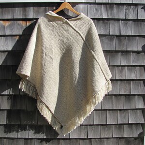 Etsy's Pick Wool Poncho, Handmade Artisan Hand Woven Beige White Blanket Coat, Hygge Woodland Cabin Cloak Mens Womens Rustic Clothing image 6