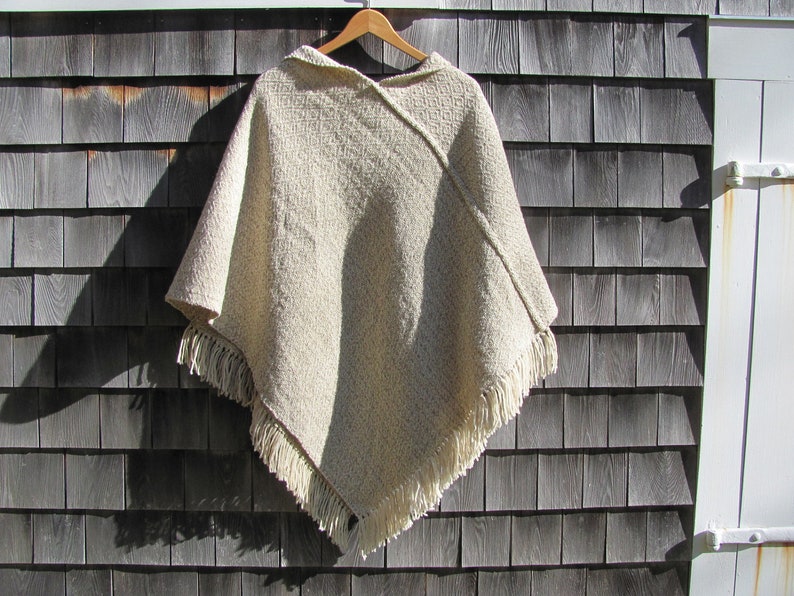 Etsy's Pick Wool Poncho, Handmade Artisan Hand Woven Beige White Blanket Coat, Hygge Woodland Cabin Cloak Mens Womens Rustic Clothing image 6