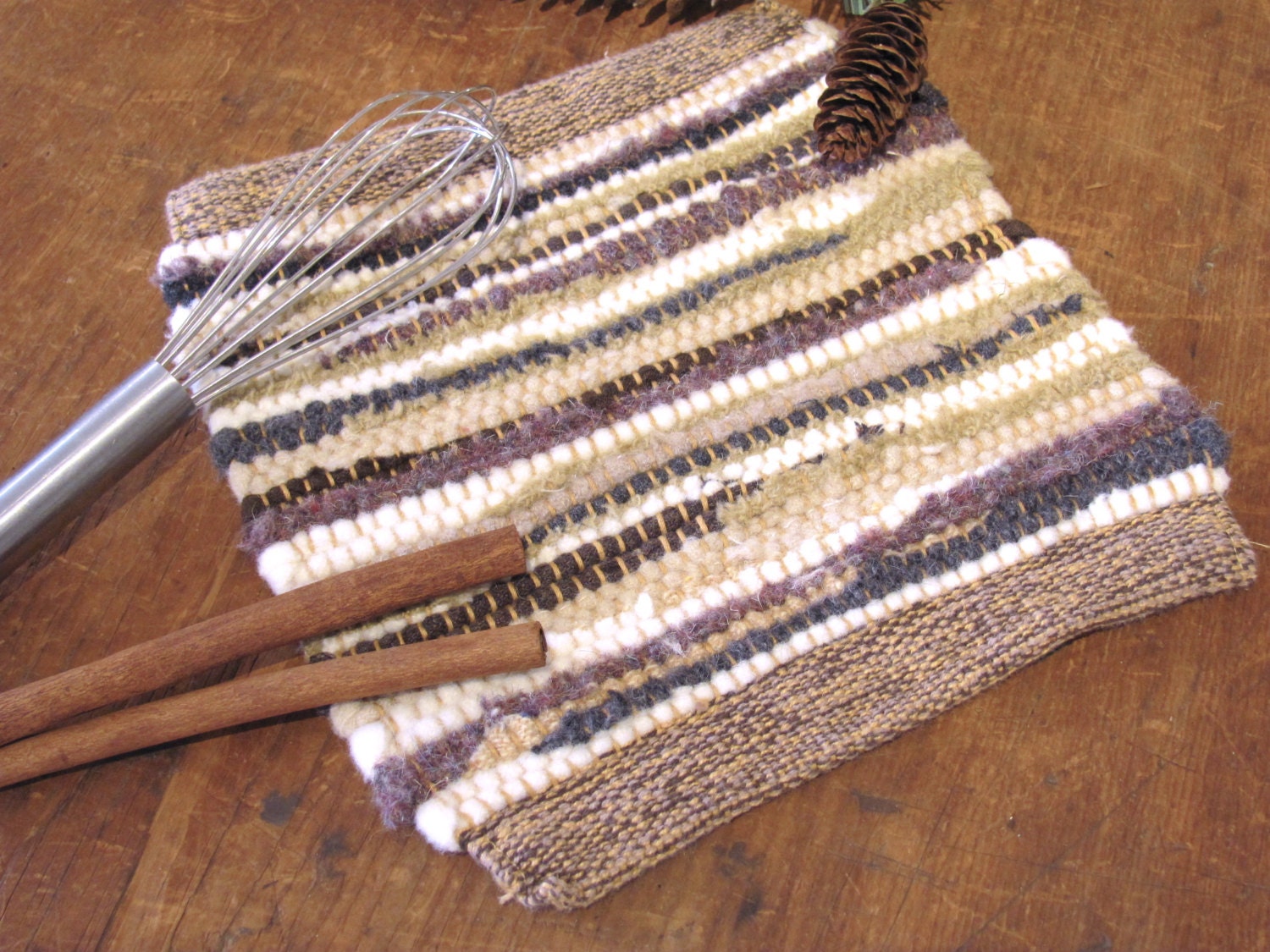 Heirloom Quality Handmade Set Potholders Cotton Woven Loom Hot Pads Trivet Gift 