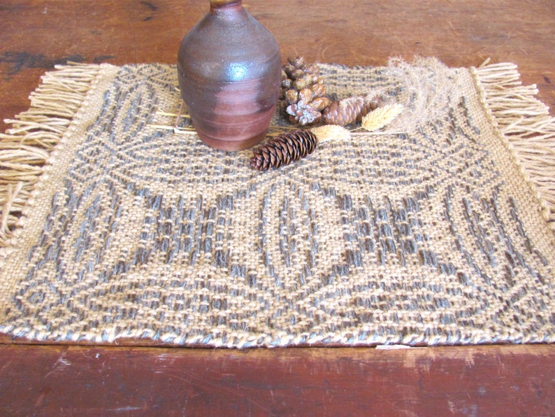 Rustic Fall Harvest Hygge Woven Wool Table Runner Square, Cozy Autumn Centerpiece Mat for Country Home Decor, Primitive or Modern Farmhouse image 6